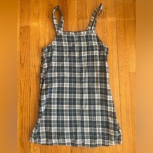 American Eagle Size S Small Plaid Overall Mini Dress Blue Gray Jumper